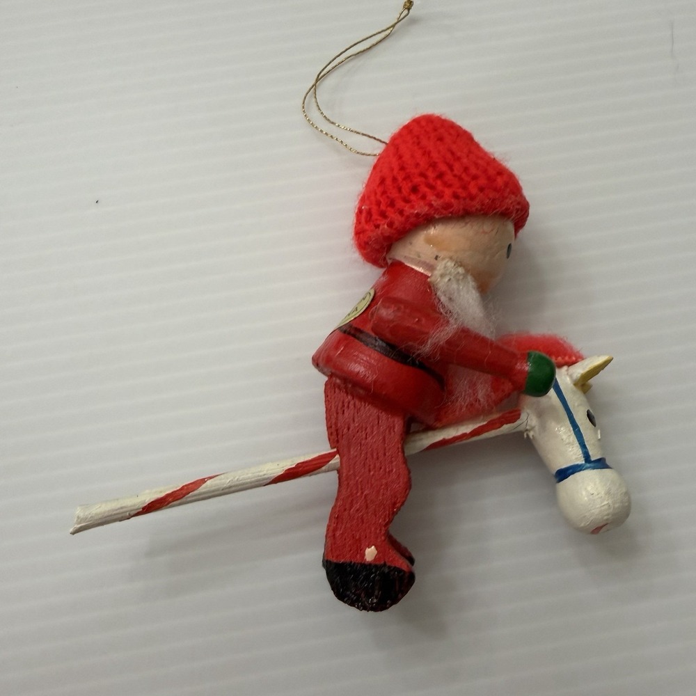 Vintage Wooden Santa Riding A Hobby Horse Scandinavian Style Folk Art Christmas‎